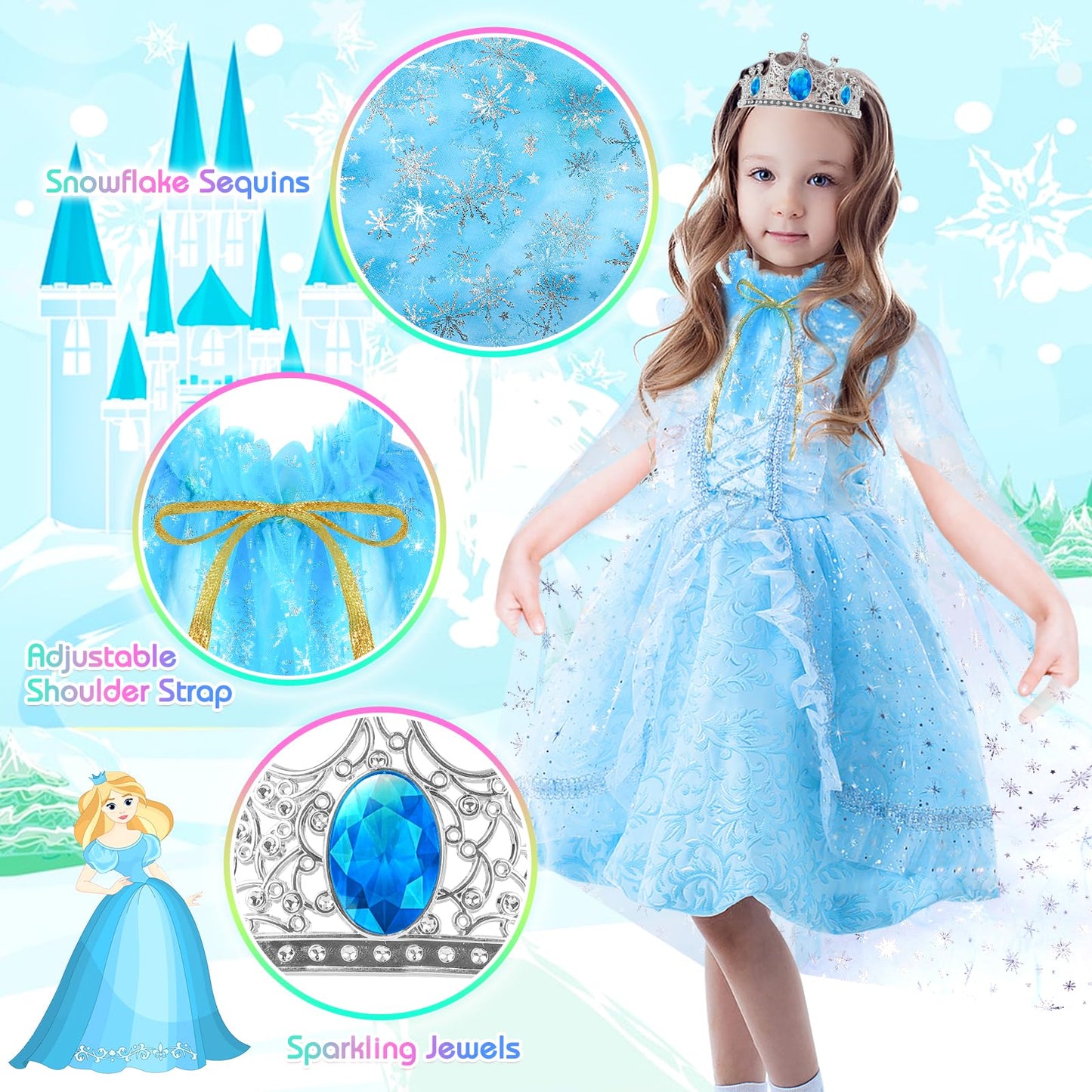 EULRGAUS Princess Dress Up, Dress Up Clothes for Girls 3-6, Cosplay Princess Costume Gift Set with Princess Dresses and Princess Toys, Pretend Play Toddler Girl Toys, Halloween Christmas Birthday Gift