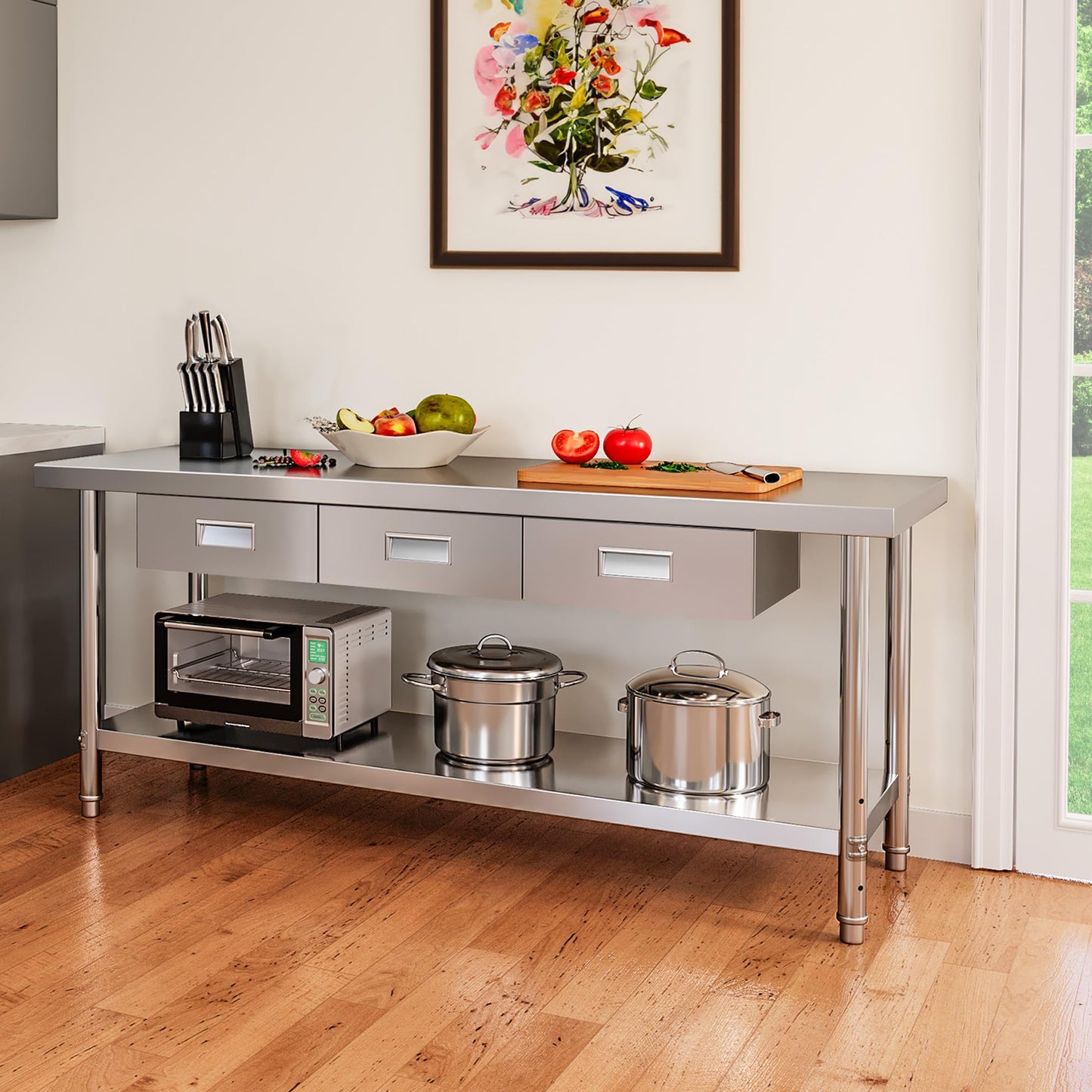 YITAHOME 72" X 24" Stainless Steel Table with 3 Drawers, NSF Work Table with Drawer, Metal Table Prep Table for Home Kitchen Restaurant Garage Warehouse