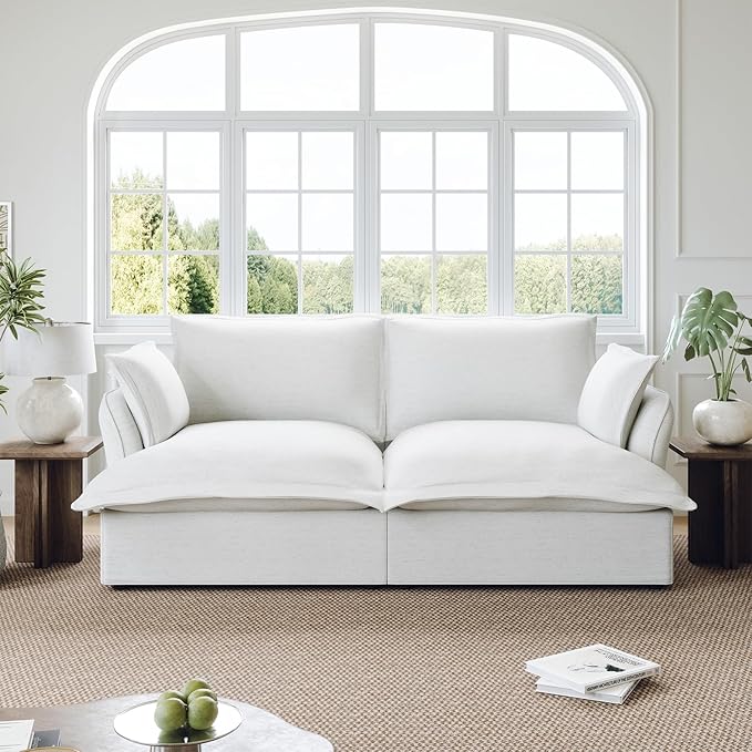 Lopzeho Oversized Cloud Modular Sectional Sofa, Comfy Down Filled Cloud Couch with Removable Cover, Modern Loveseat Couch, Deep Seat Sectional Couches for Living Room, Cream White
