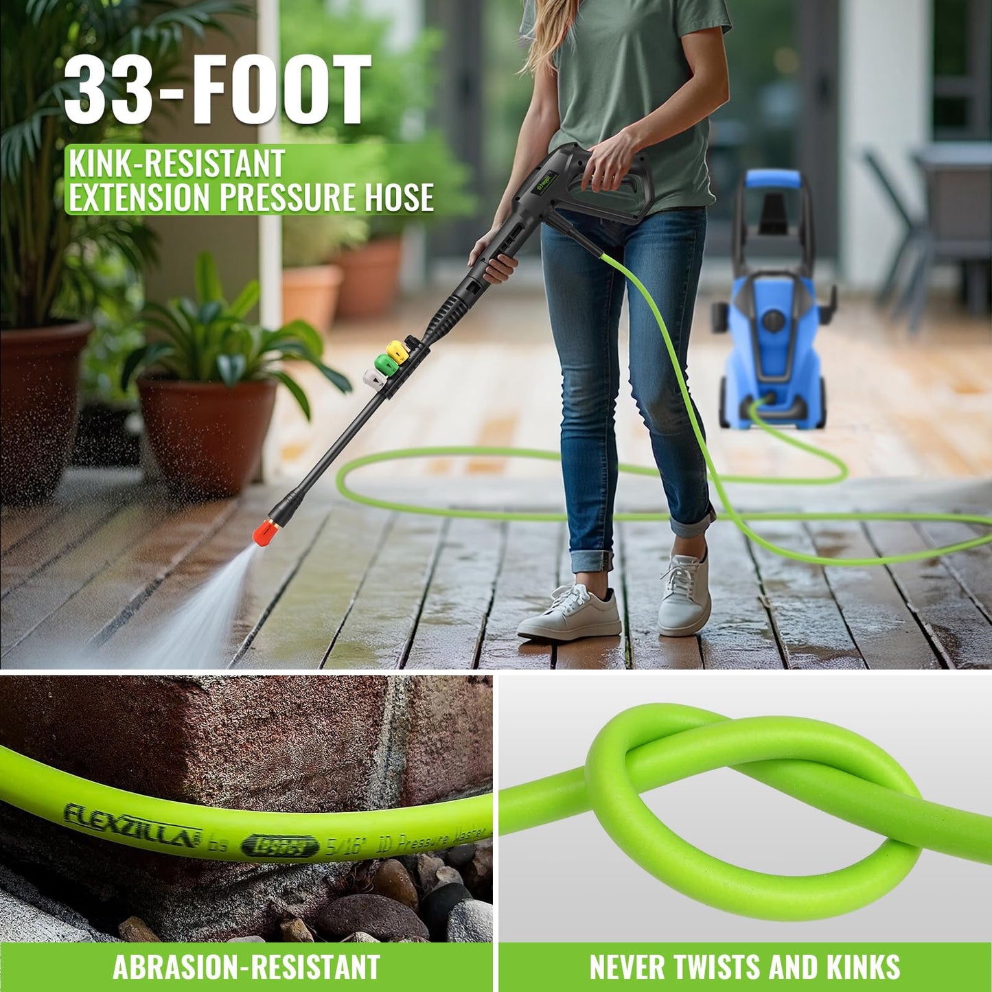 Imdot Electric Pressure Washer 5000PSI Max 4.0GPM with 33FT Flexible Extension Hose, 4 Nozzles, Foam Cannon, Power Washer Powered for Cars, Patios, Driveways, Deep Blue