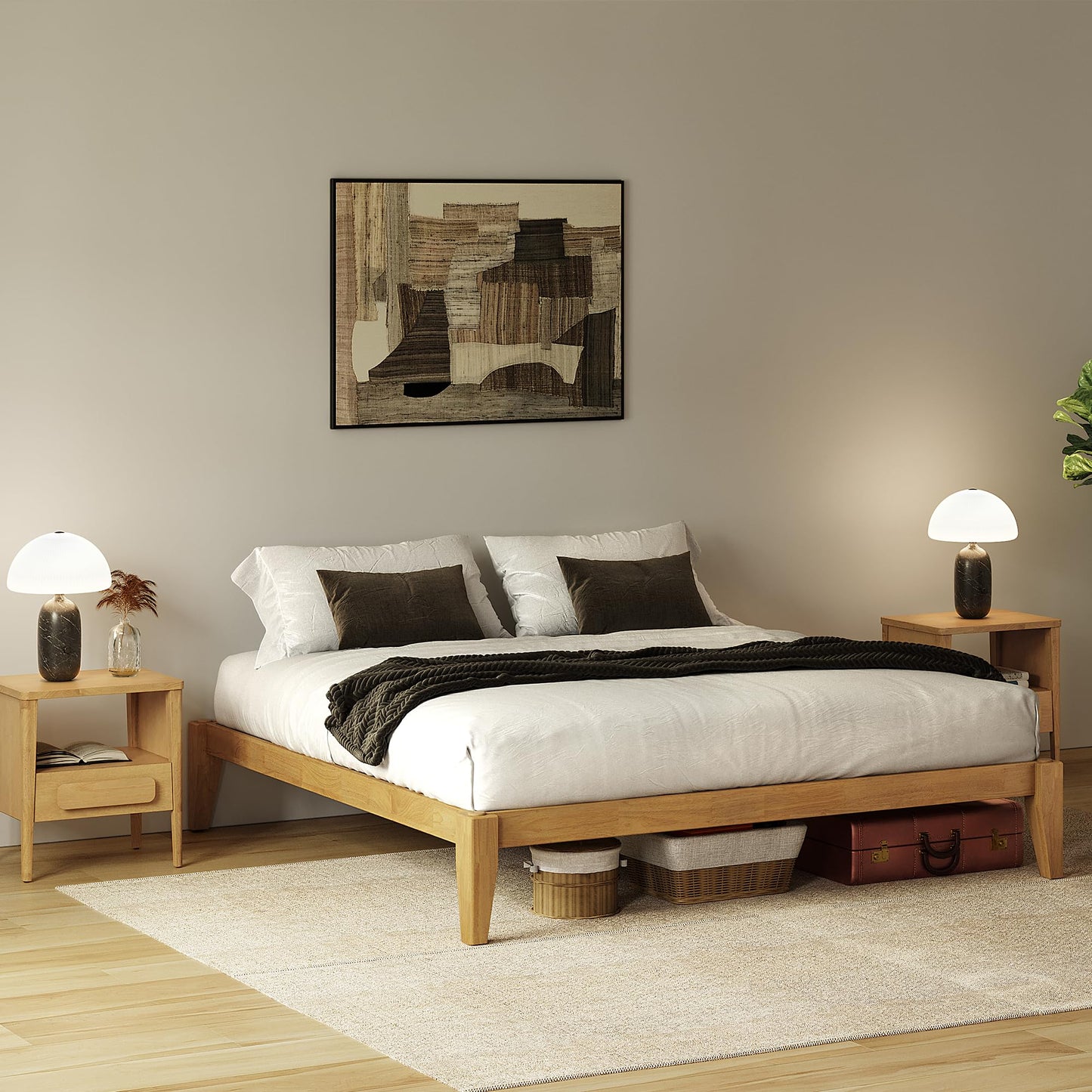 AllForWood Full Bed Frame - Solid Wood Platform Bed - Japanese Joinery Bed Frame - Wood Slat Support - No Box Spring Needed - Easy Assembly - Minimalist & Modern Style (Light Brown, Full)