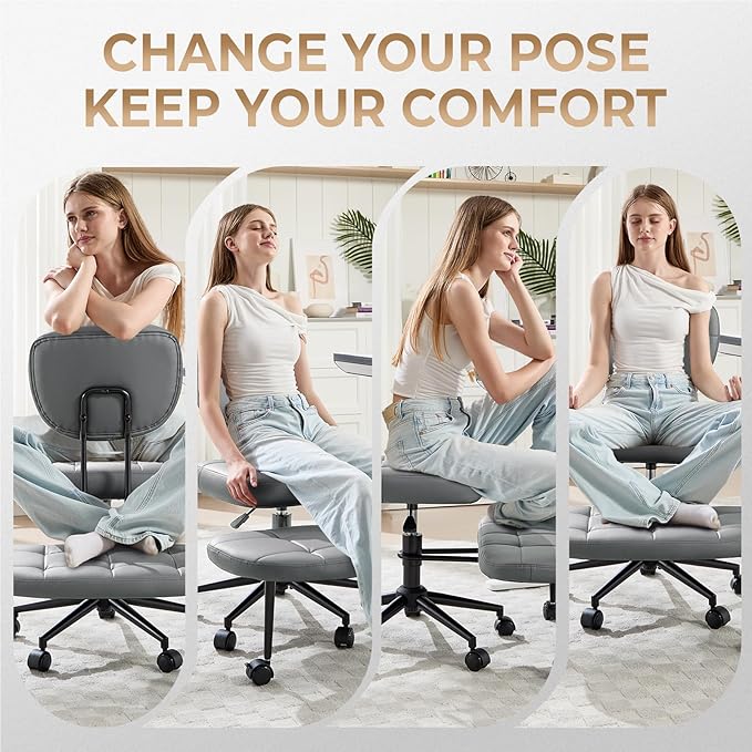 Cross Legged Office Chair, Ergonomic Criss Cross Desk Chair ADHD Meditation Yoga Kneeling Chair with Brake Wheels, Home Office Desk Chair with Adjustable Height, Lumbar Support (Grey)
