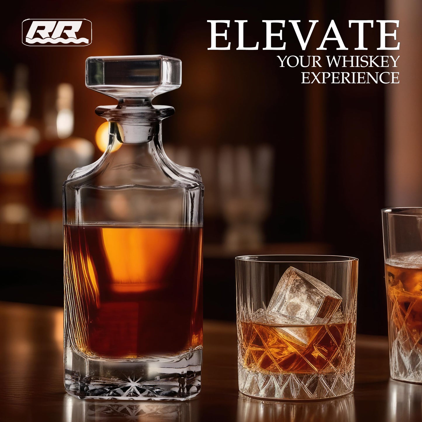 Rogue River Tactical Blank Square Whiskey Decanter With Glass Stopper Custom Gift Flag Men Dad Father's Day Perfect for Laser Engraving Etching