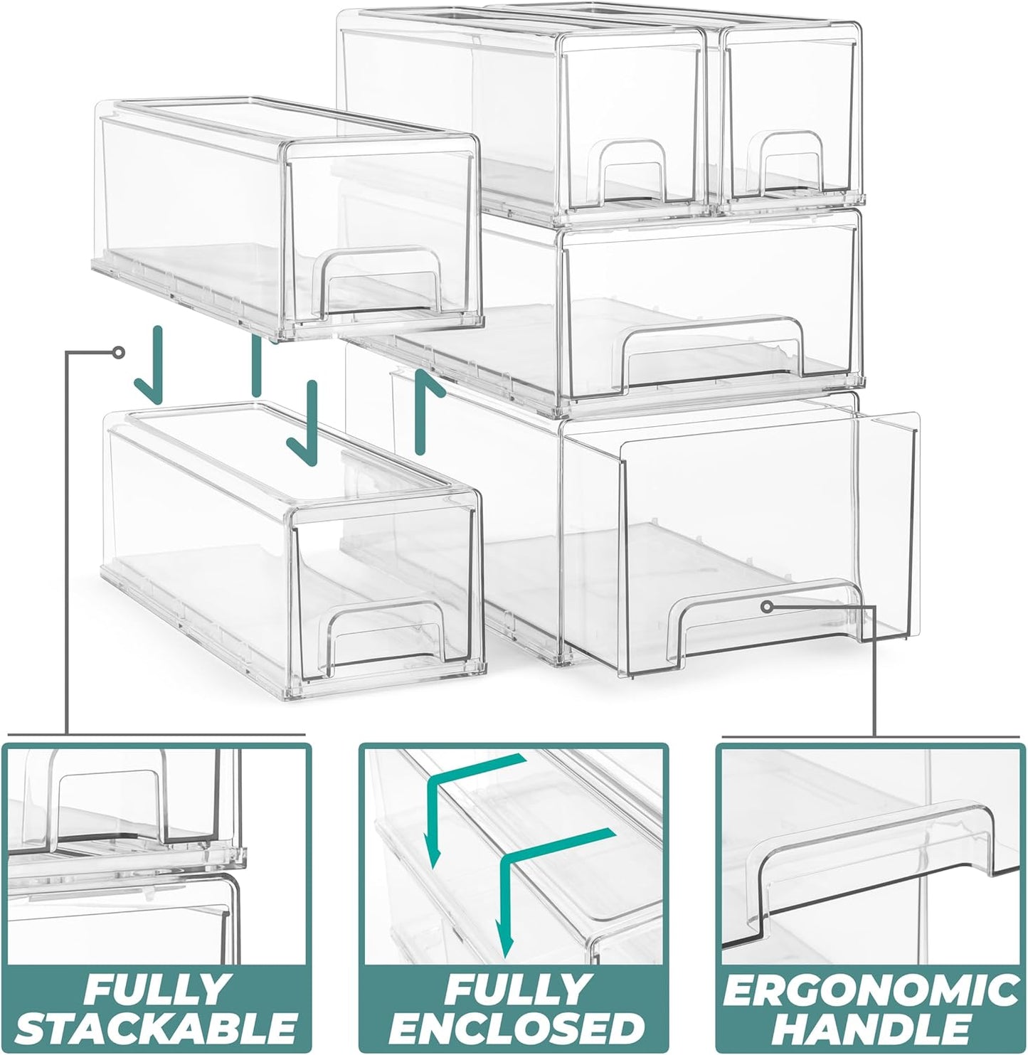 Sorbus Large Clear Stackable Storage Drawers – 2-Pack Plastic Organizer Bins with Handles – Stackable Pull-Out Storage Drawers for Closet, Pantry, Office, Bathroom, Craft, and Toy Organization