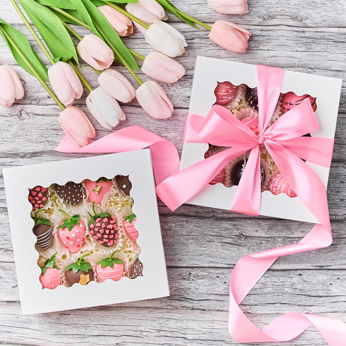 Kucoele 20 PCS Pie Boxes, 8 x 8 x 2.5 Inches Bakery Boxes with Window, Auto-Popup Cookie Boxes White Treat Boxes for Chocolate Strawberries, Pastries, Muffins, Donuts