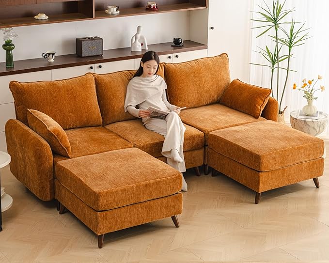 Rexulqo 104'' Modular Sectional Sofa with All Seats Storage, Oversized U Shaped Couch,Comfy Cloud Couches with Movable Ottoman,24.5'' Deep Seat,Large Sectional for Living Room,Bedroom,Velet,Yellow