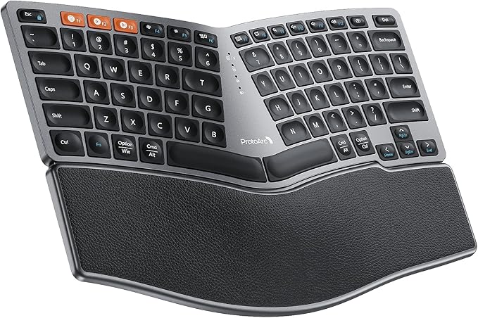 ProtoArc Bluetooth Ergonomic Keyboard, EK04 Mini Compact Wireless Ergonomic Keyboard, Hard Palm Rest, Multi-Device, Split ...