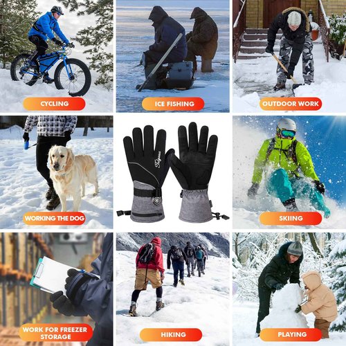 Telguua Heated Gloves for Women Men,Electric Rechargeable Heated Work Glove Ski Mitten Waterproof Touchscreen Heated Gloves (Grey, S)