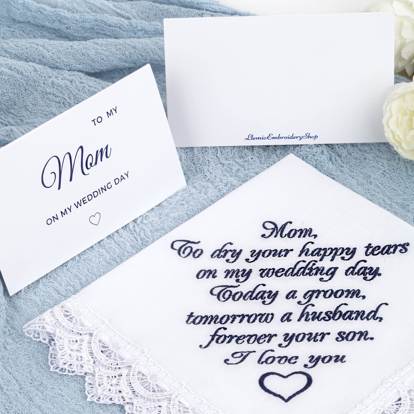 Mother of the Groom Handkerchief From Son Embroidered Wedding gifts for Mother from Groom Wedding Keepsake for Groom's Mom Sentimental Wedding Gifts for Parents (Mother of the Groom)