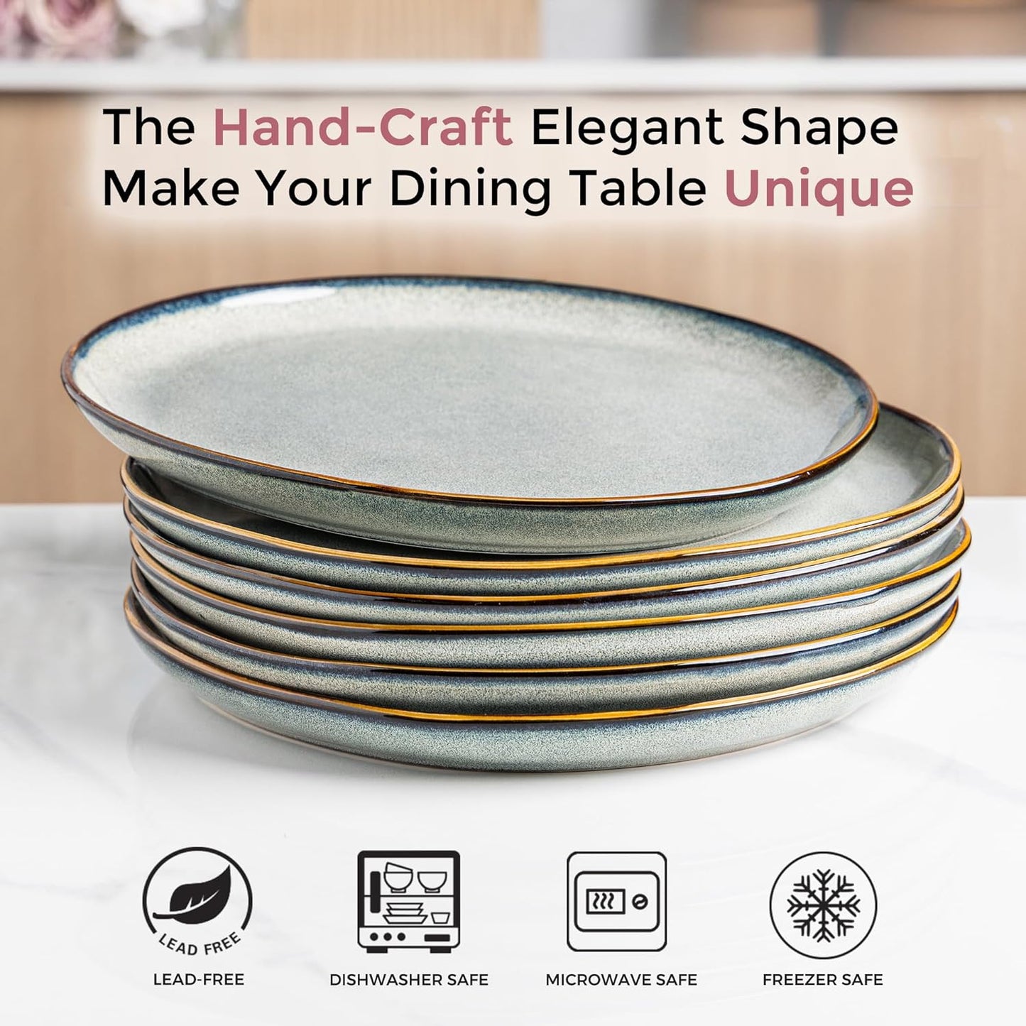AmorArc Ceramic Dinnerware Sets,Handmade Reactive Glaze Stoneware Plates and Bowls Sets,Highly Scratch Resistant | Dishwasher & Microwave Safe Dishes Set,Service for 6 (18pc)