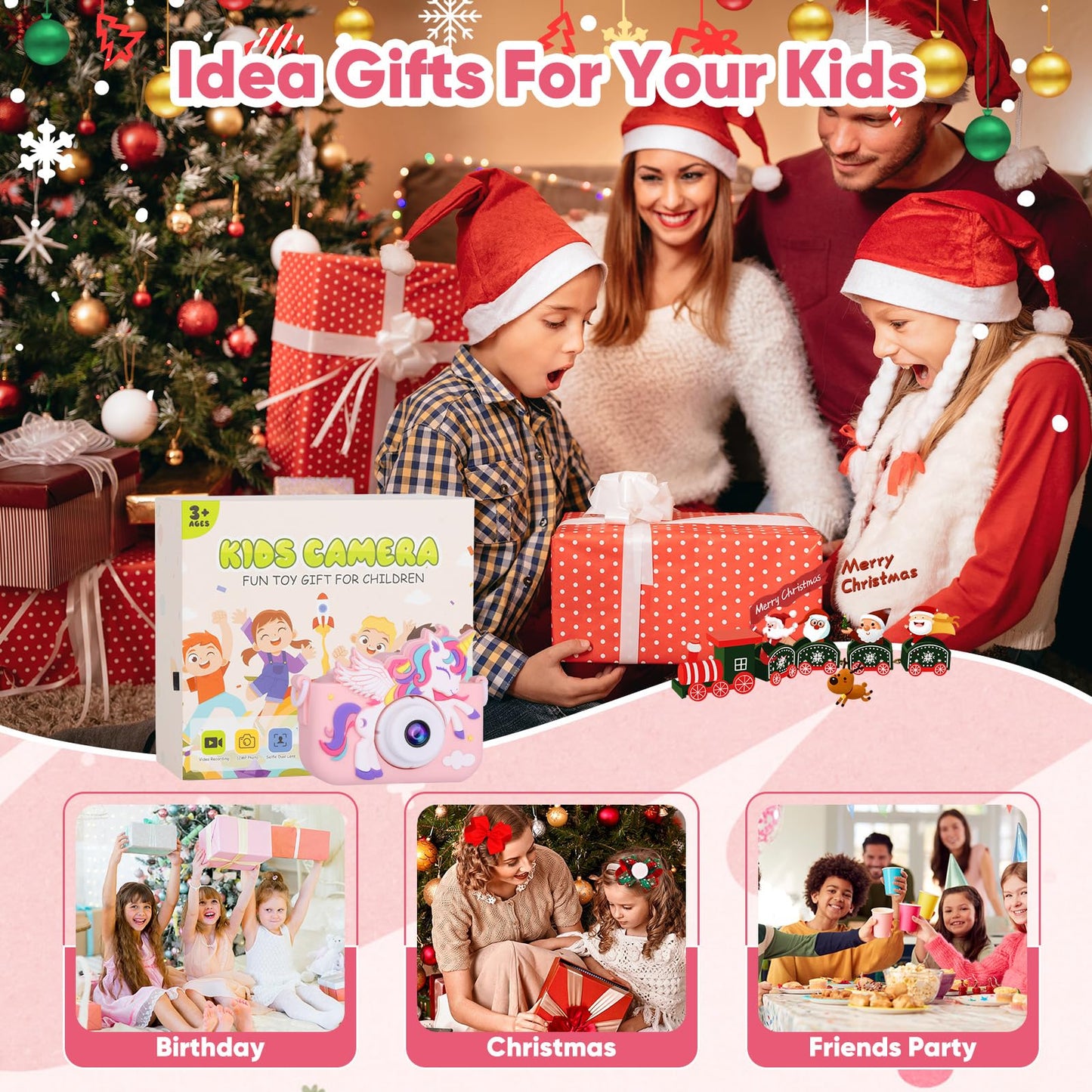 VisionX Unicorn Kids Digital Camera, Birthday Christmas Kids Toy Gifts for 5 6 7 8 9 10 Year Old Girls, 1080P HD Selfie Kids Camera Toys with 32GB Card