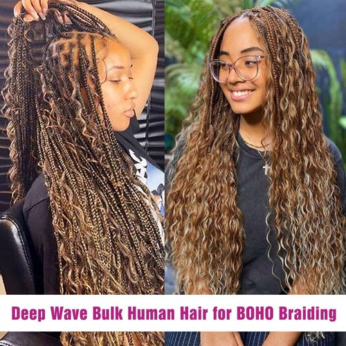 4/27 Honey Blonde Human Braiding Hair Deep Wave Bulk Human Hair,Highlight No Weft Curly Braiding Hair Extensions for Boho Braids Wet and Wavy Braiding Human Hair Bundles(24inch,4/27,100g)