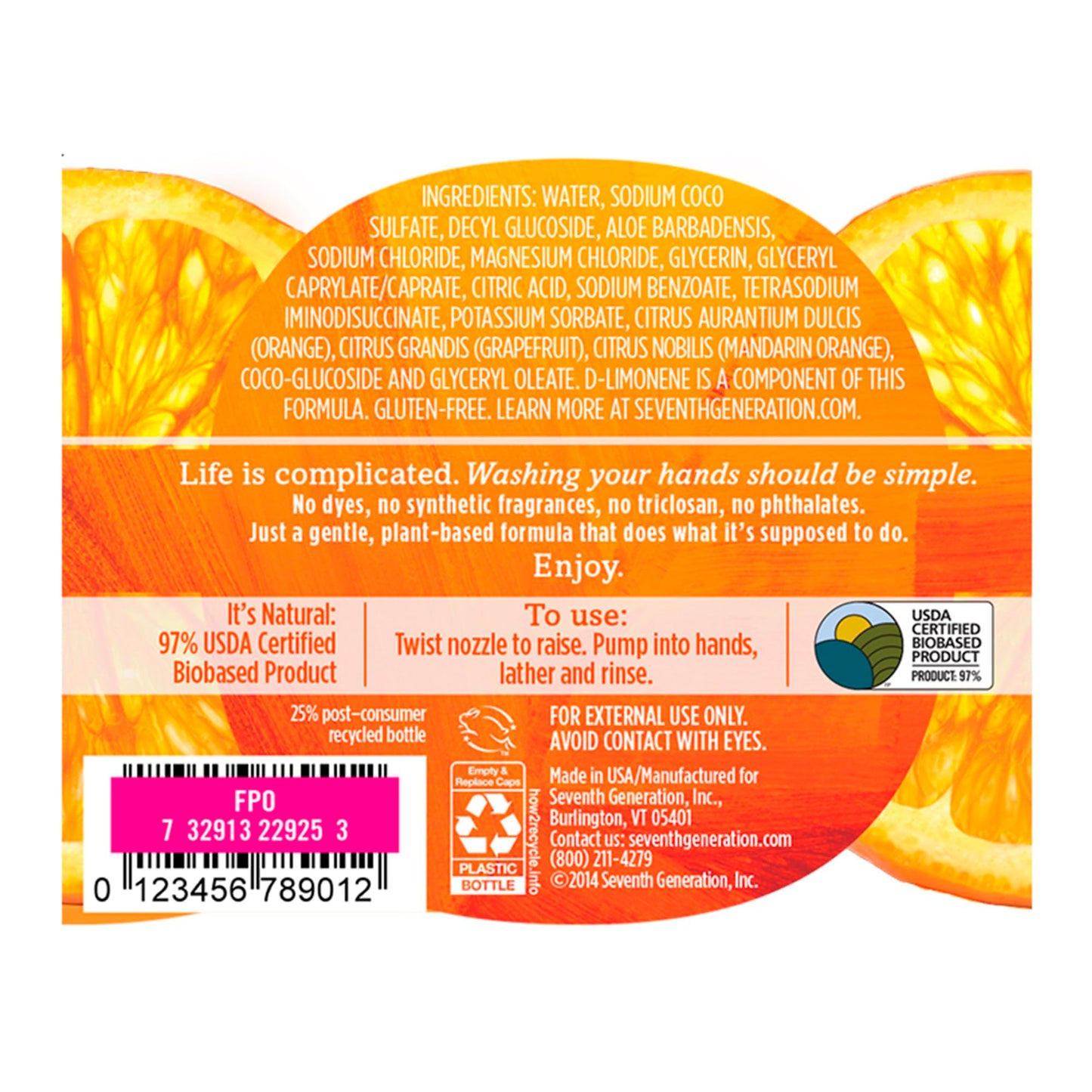 Seventh Generation Hand Wash, Fresh Citrus, 12 Ounce