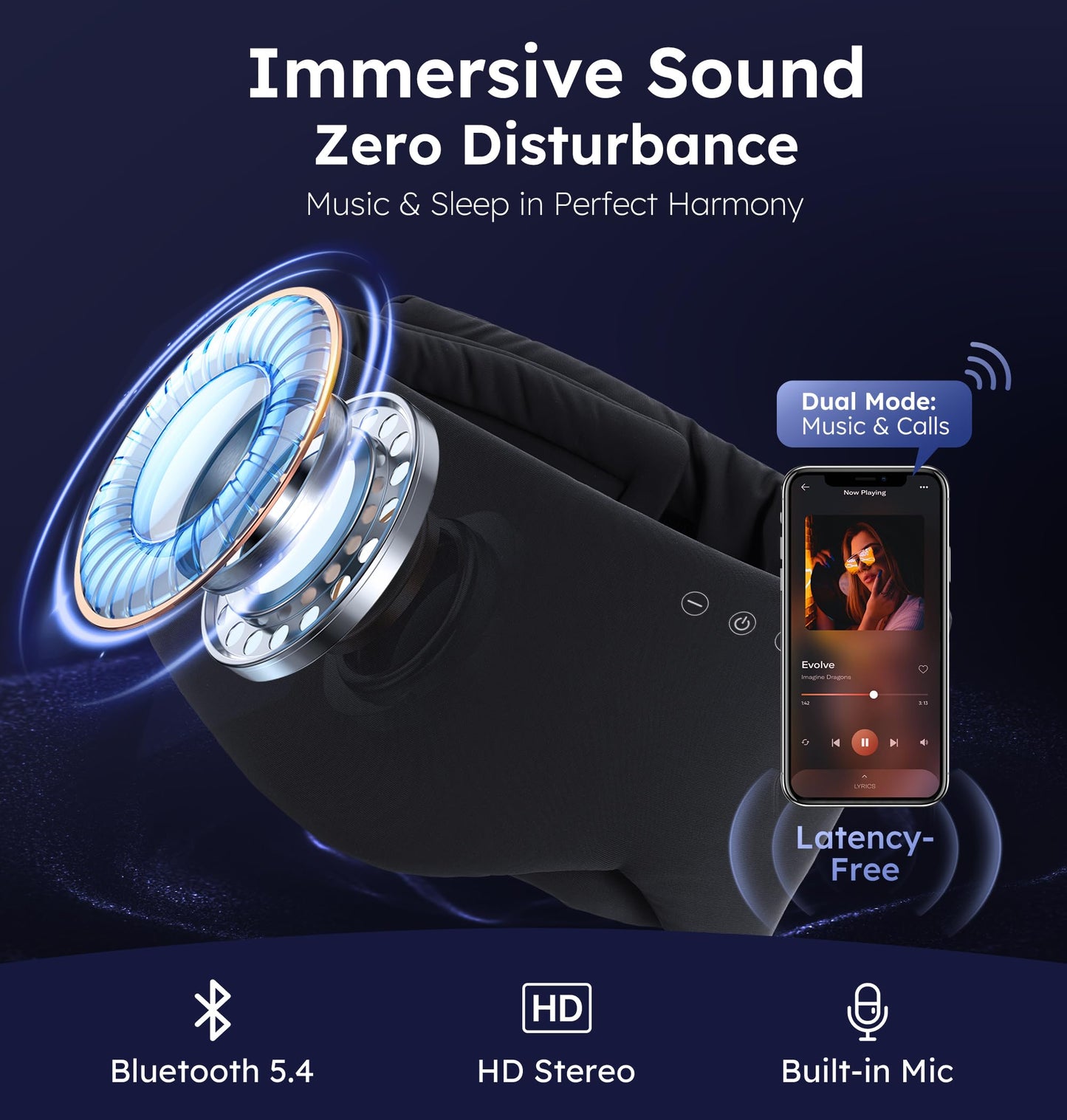 Luxury Bluetooth 5.4 Sleep Mask for Adults - Ice Fiber Cooling & HD Sound, 100% Light Blocking Adjustable Eye Cover for Travel & Side Sleepers - Soft Sleep Headphones with 10H Playtime