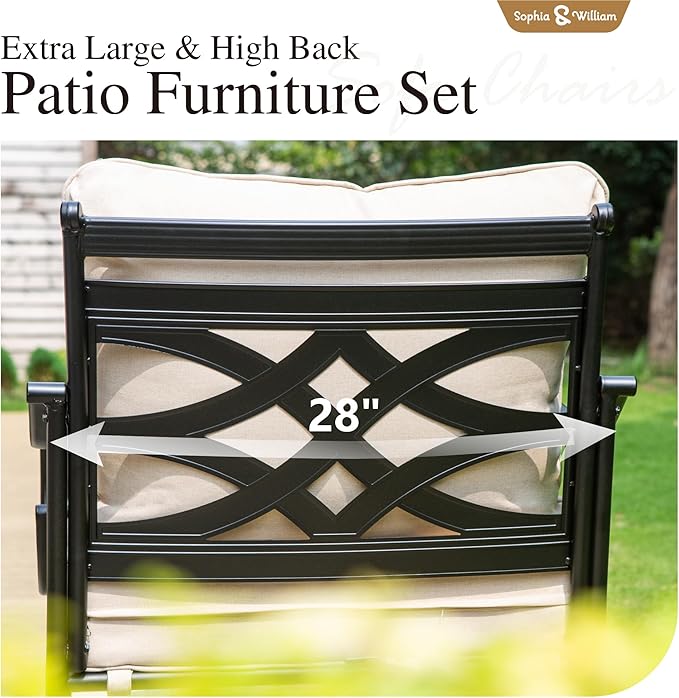 Sophia & William 5 Piece Patio Furniture Set Outdoor Couch Sofa, Sectional Conversation Sets 7 Seat with 3-seat Sofa x 1, Loveseat x 1, Rocking Chair x 2, Metal Coffee Table x 1 for Porch Lawn, Beige