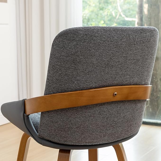 YOUUGIOR Dining Room Chairs,Mid Century Modern Gray Fabric+Faux Leather Kitchen Chairs Armless,Bamboo Legs Side Chairs No Wheels,Accent Chair for Dining Rooms,1PCS