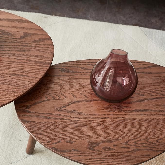 Vadisun Small Oval Coffee Table, 19.7'' Small Mid Century Modern End Table for Living Room, 100% Solid Oak Wood Side Table, Minimalist Display Center Table(Walnut Color, 19.68" Wx13.38 Dx17.71 H)