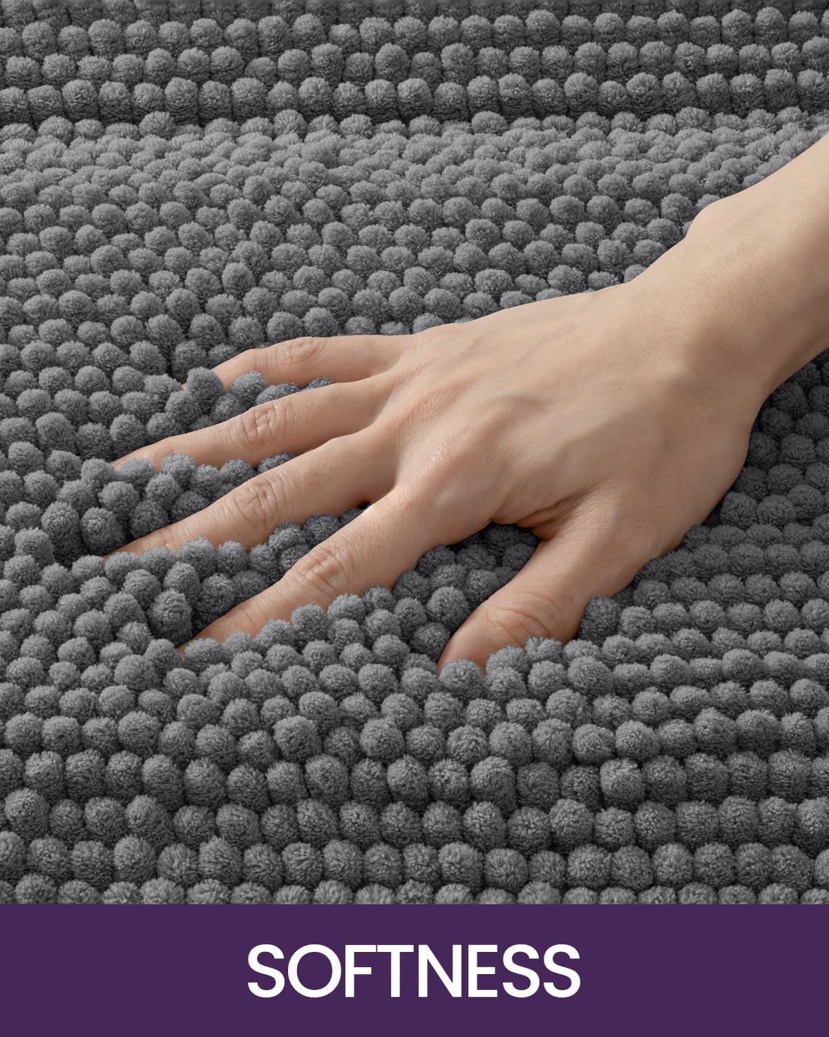 DEXI Bath Mats for Bathroom 24x43, Non Slip Washable Bathroom Rug, Thick Soft Chenille Absorbent Bathmat for Shower Floor, Fluffy Shaggy Carpet for Tub, Grey