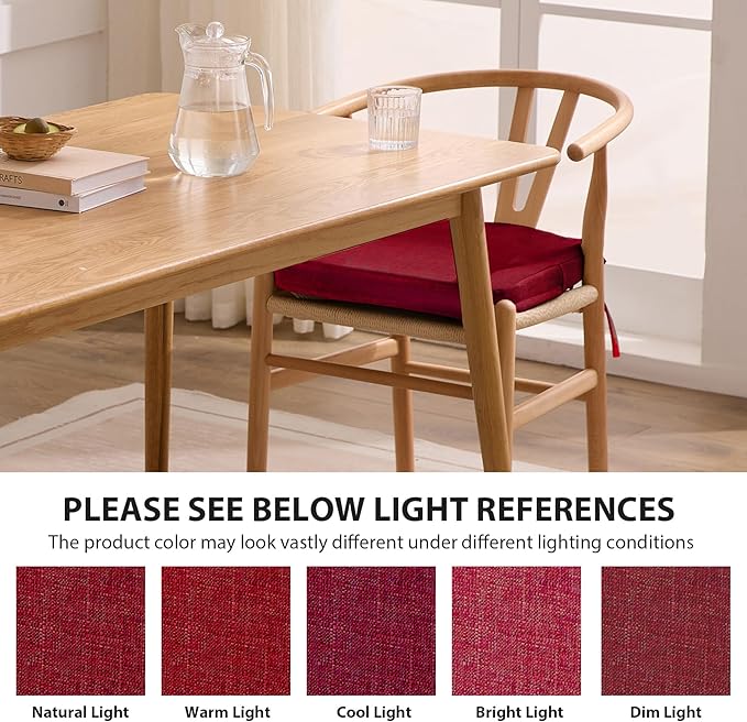 Ruqmuis Chair Cushions for Dining Chairs, 2" Thick Seat Cushions for Kitchen Chairs, D-Shaped Chair Pads with Washable Cover, Ties and Non Slip Backing, 17'' x 16'', Set of 4, Red