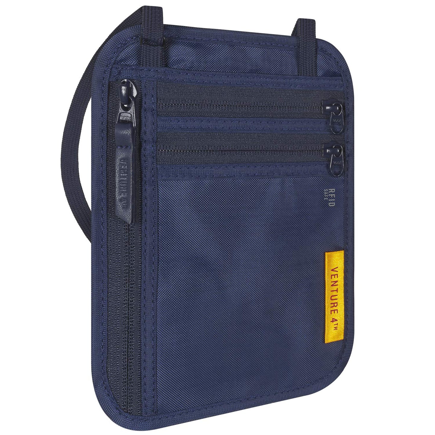 VENTURE 4TH Slim Passport Holder Neck Pouch with RFID Blocking Travel Neck Wallet and a Nylon Lining (Navy Blue))