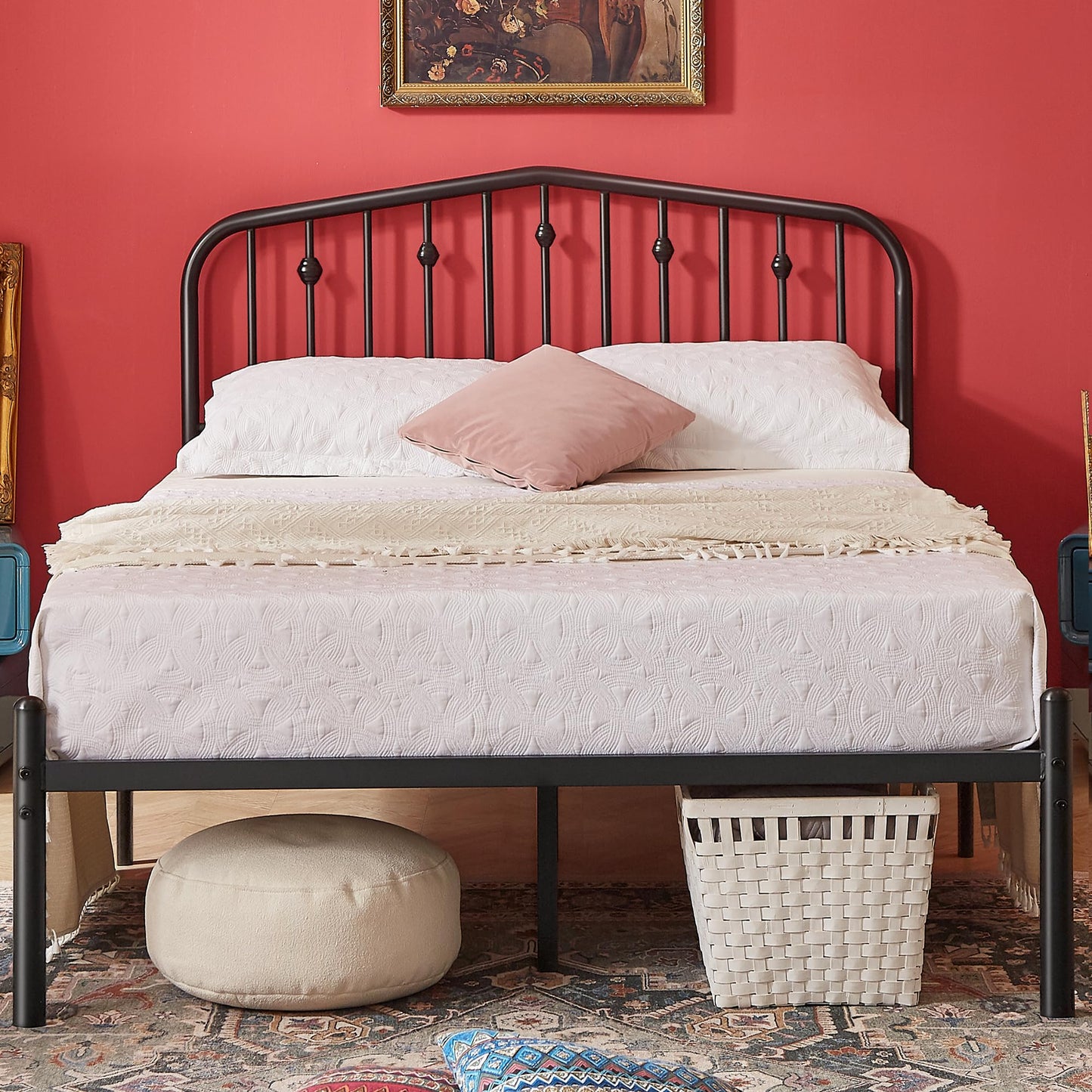 Susalt Metal Queen Bed Frame, 14 Inch Sturdy Queen Size Bed Frame with Headboard and 12.5" Under-Bed Storage, Safe Round Corner, Noiseless, No Box Spring Needed, Easy Assembly, Black