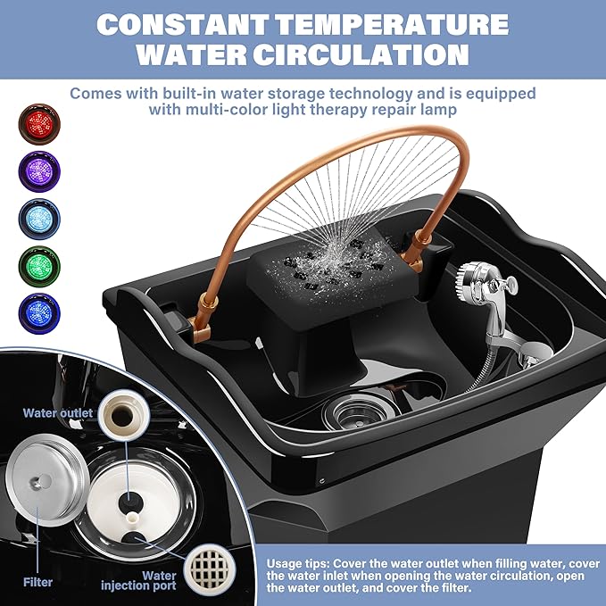 Head Spa Equipment with 60L Water Storage Tank, 3 Mode Waterfall & Warm Steam Hair Wash Sink for Scalp Care and Relaxation
