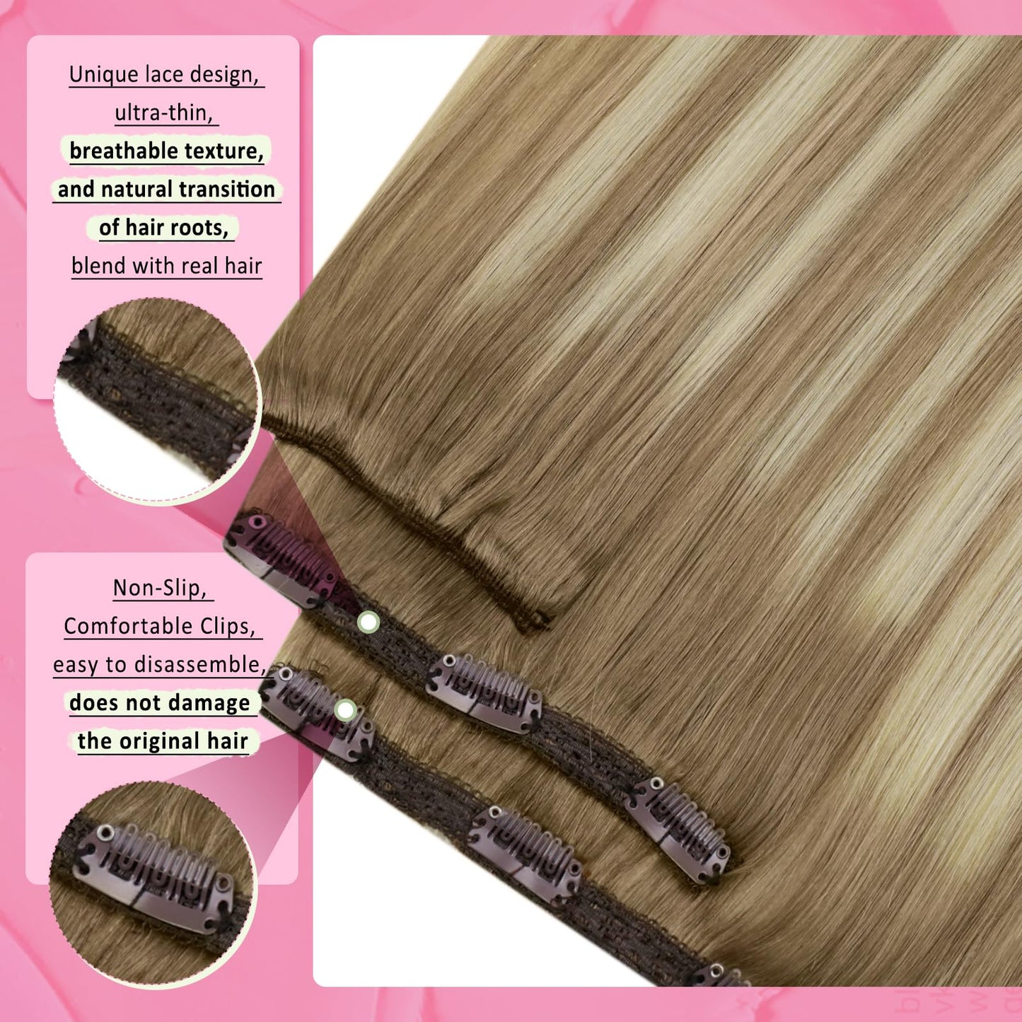 YoungSee Clip in Hair Extensions Real Human Hair Brown Balayage Clip in Extensions Light Brown with Blonde Balayage Hair Extensi