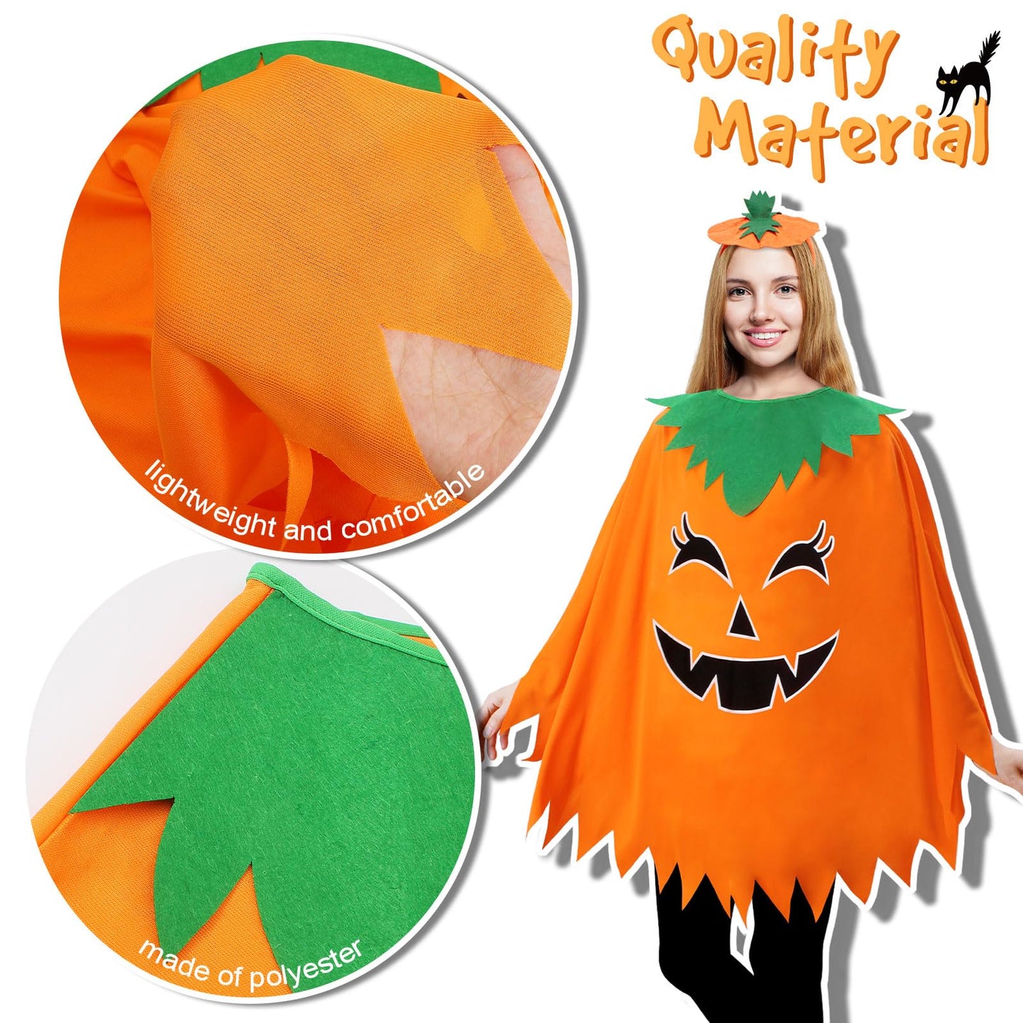 Snwquik 3 Pcs Pumpkin Costume for Adult,Glow in the Dark Pumpkin Costume Women with Headband/Bag,Pumpkins Halloween Costume Dress Up