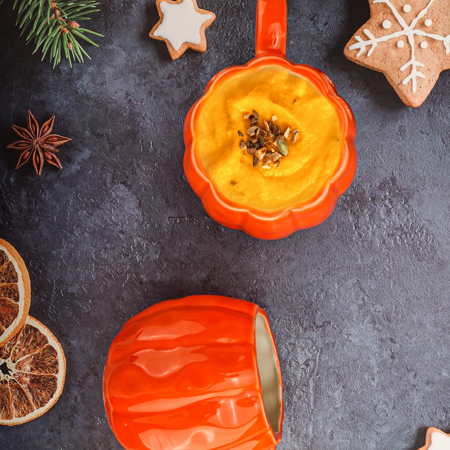 binsakao 2pcs Pumpkin Mugs - 17 oz Large Fall Coffee Mugs - Ceramic Pumpkin Mugs for Cappuccino Coffee Latte Drinkings - Women Men Thanksgiving Christmas Gift