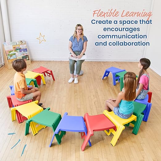 ECR4Kids Linking Stool Set, Flexible Seating, Assorted, 4-Piece