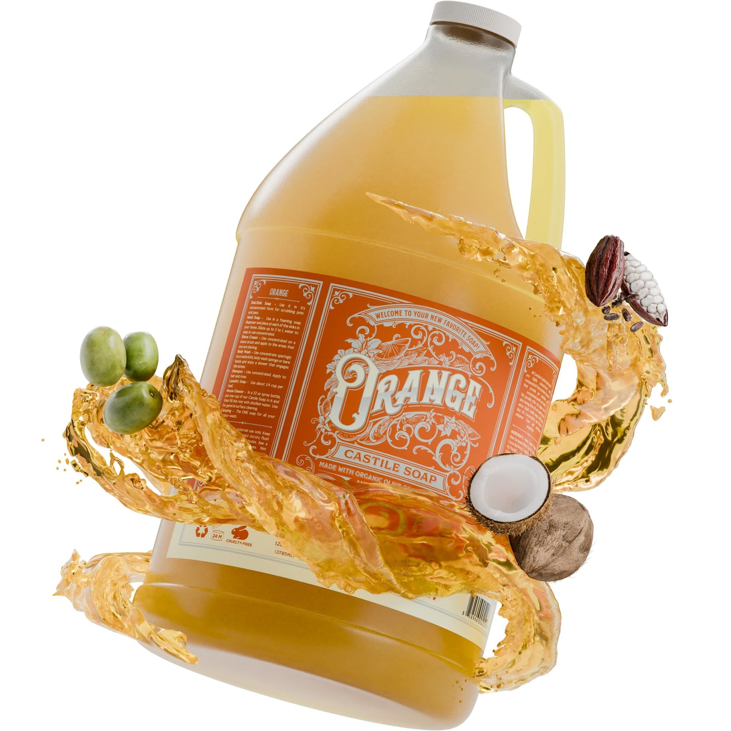 Carolina Castile Soap Orange Scent - Certified Organic Base, High Olive Oil Content, Non-Drying, Made with Organic Oils, Concent