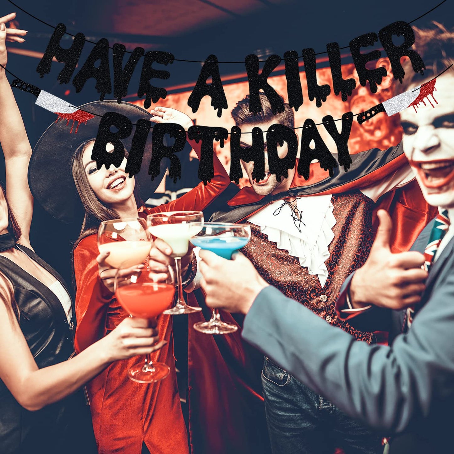 Glitter Have a Killer Birthday Banner - Halloween Birthday Banner - Horror Movie Party, Halloween Zombie Vampire Party Decoration Supplies