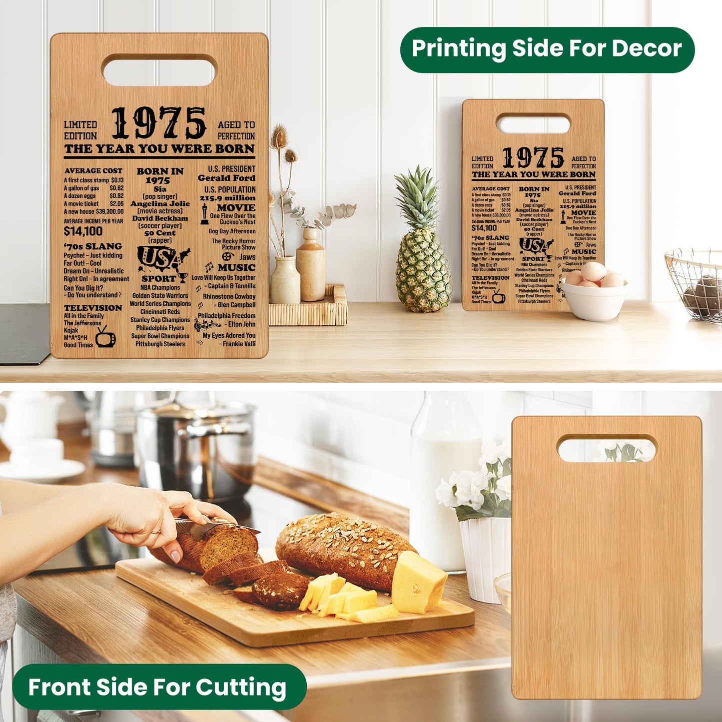 50th Birthday Gifts for Women Men, 1975 Cutting Board 50th Birthday Gifts for Her Him, Happy Birthday 50 Years Old Gifts 50th Birthday Gift, Unique Back in 1975 Gifts for Man Male Female Turning 50