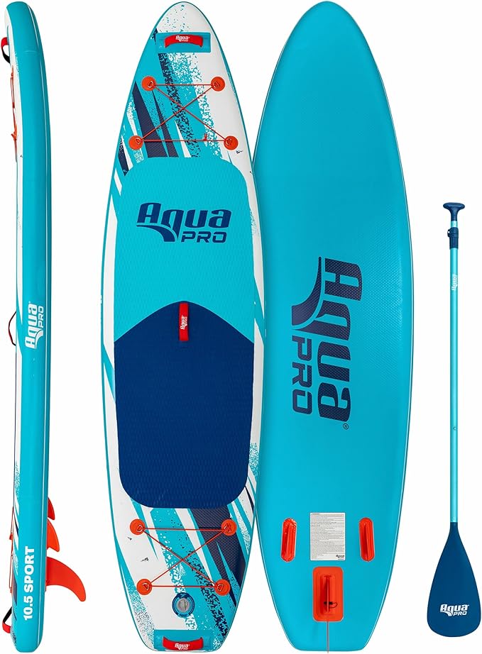 Aqua PRO Halcyon Sport Inflatable Stand-Up Paddleboard iSUP, Standard Design with Non-Slip EVA Deck, Includes Paddle, Ankl...