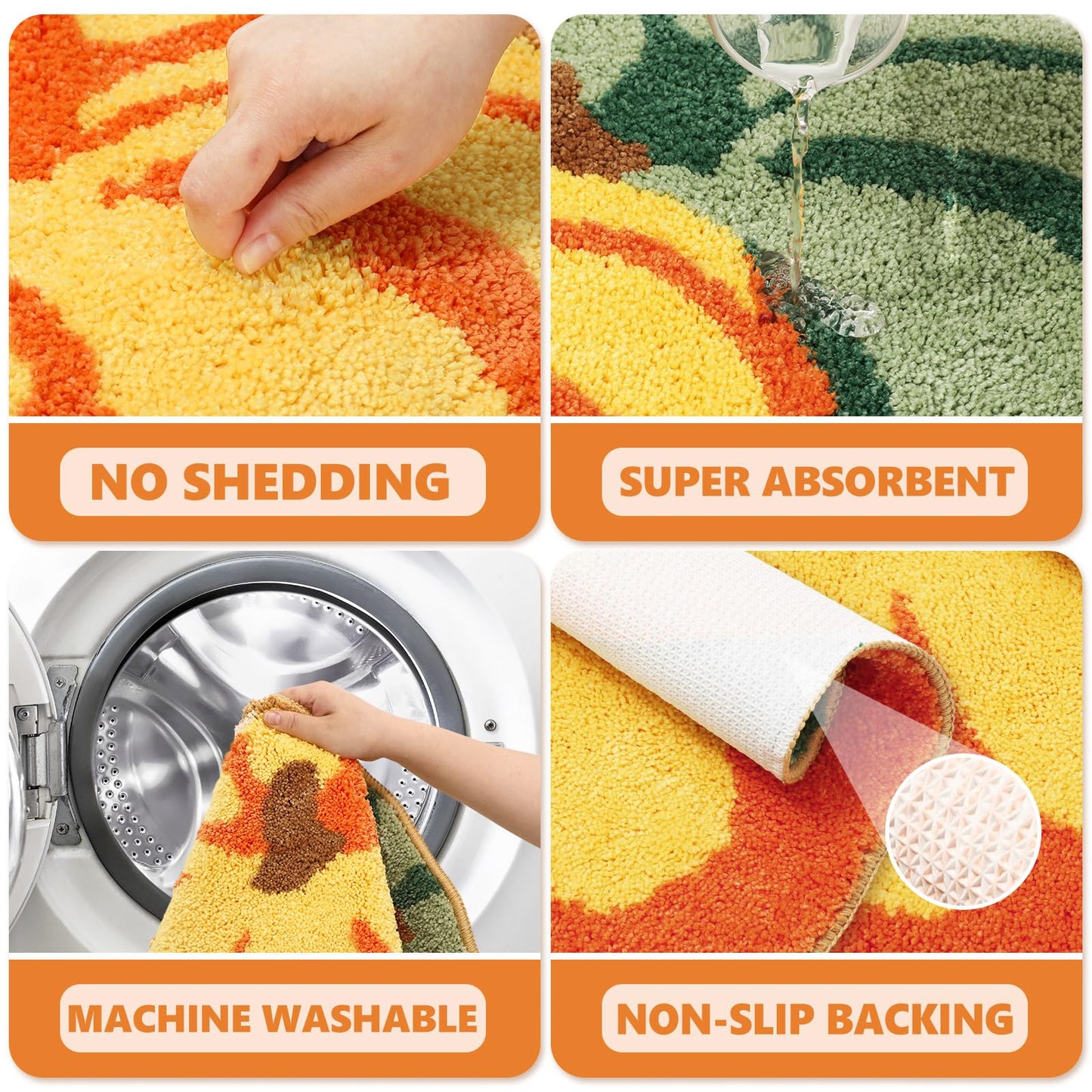 JarThenaAMCS Fall Bathroom Rug Pumpkin Tufted Bath Mat Absorbent Non Slip Shower Rug Front Door Mat for Autumn Harvest Thanksgiving Home Room, 19.7 x 35.4 Inch