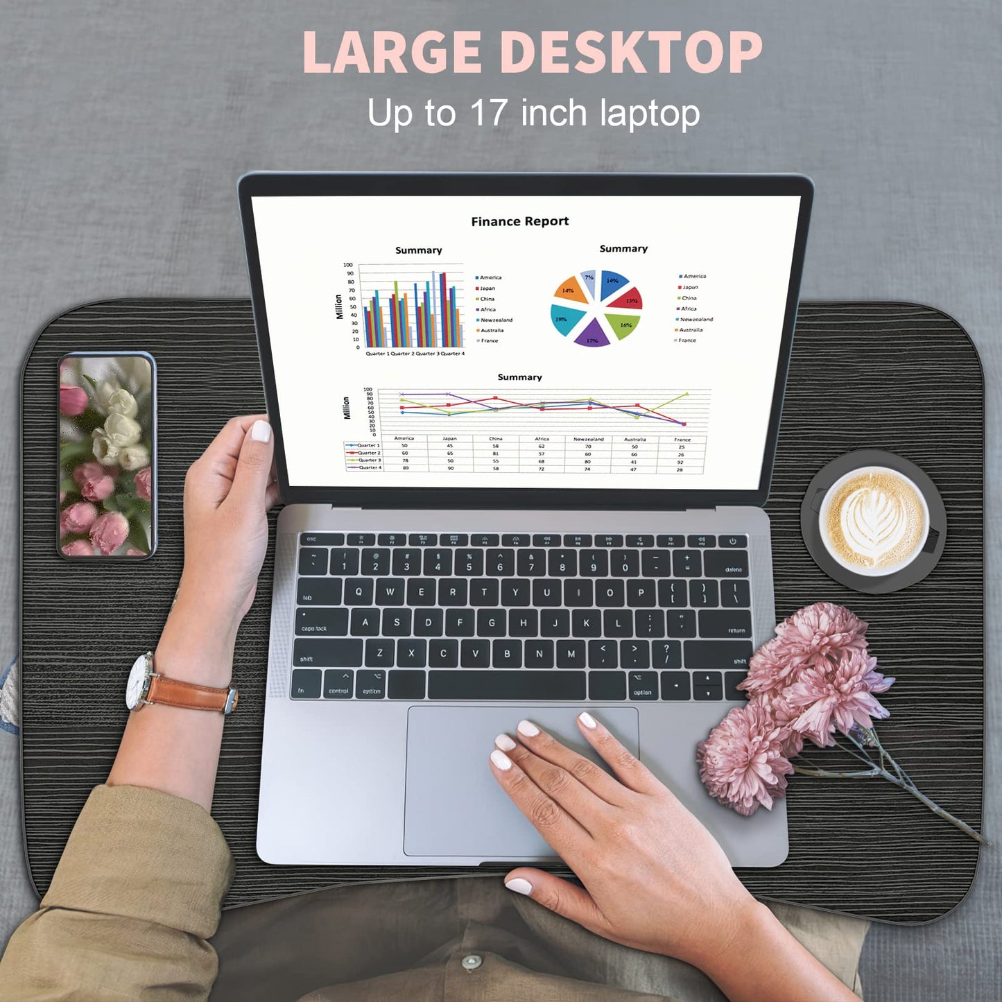 Fayquaze Portable Foldable Lap Desk with Storage Drawer and Cup Holder - Laptop Bed Stand Tray Table for Eating, Reading and Working