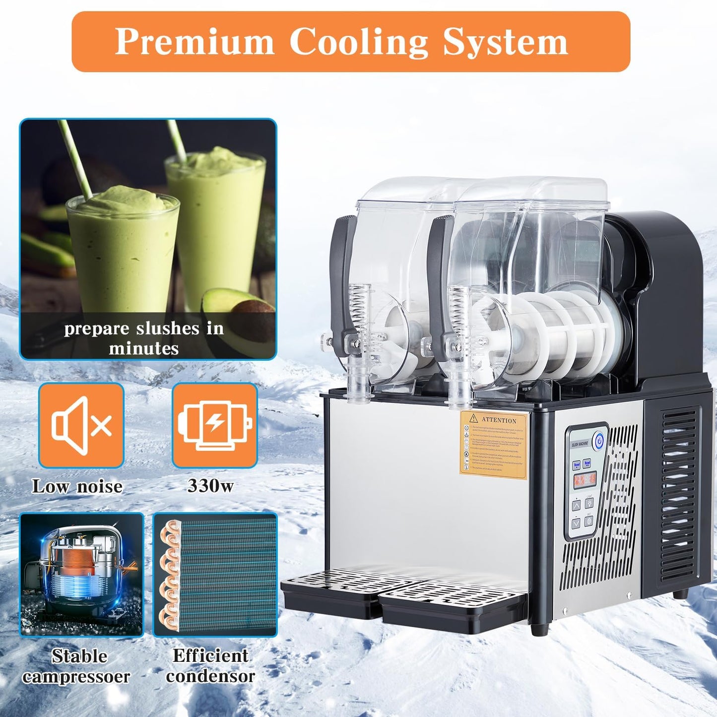 Commercial Slushy Machine, 4Lx2 Double Tank Margarita Machine, Stainless Steel High-Speed Self-Cleaning Frozen Drink Slushie Machine for Bars Restaurants Cafe Home Use