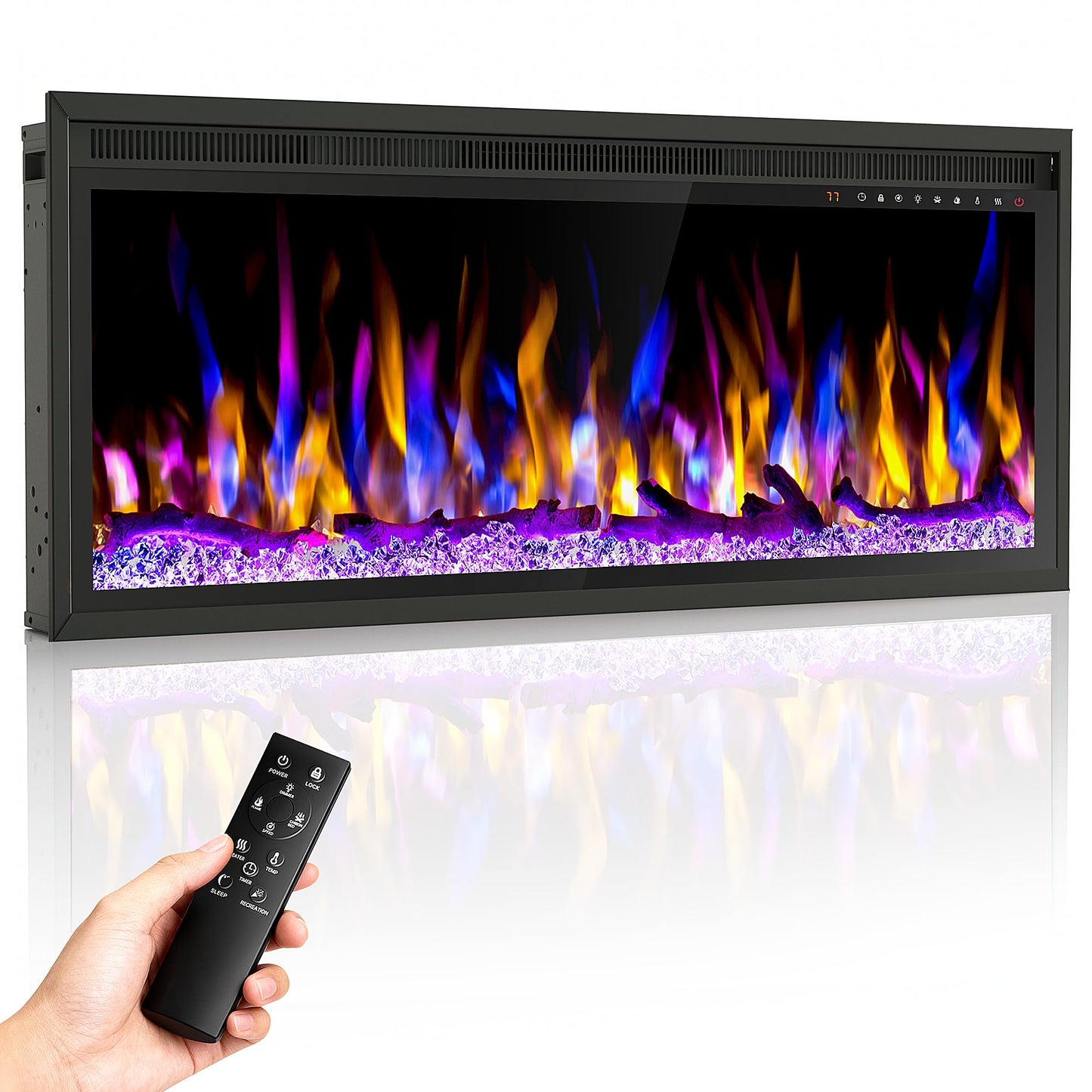 42 inch Electric Fireplace Inserts and Wall-Mounted, 750w/1500w Recessed Fire Place Heater W/Touch Screen & Remote Control, Adjustable 13 Flame Color and 5 Brightness, 12H Timer for Living Room