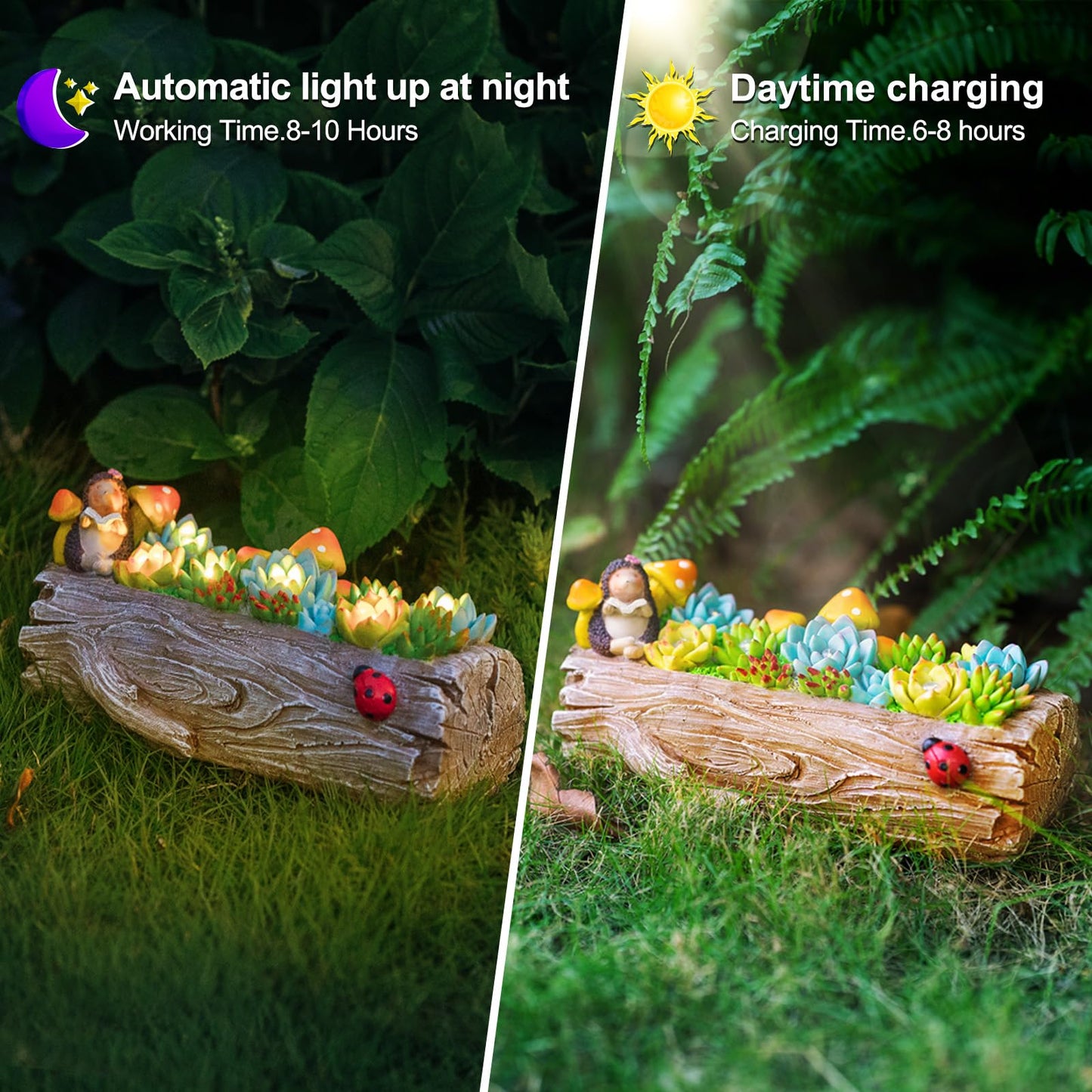 ZQQLITE Garden Solar Figurine Light - Stump Succulent Solar Light Outdoor, Solar Powered Lighting Outside Decorations Yard Art Lawn Ornaments for Porch Patio Balcony - Succulent Gifts for Women Mom