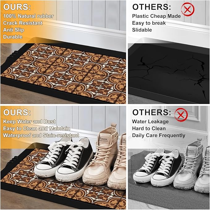 BEHERO Boot Tray Shoe Mat Decorative Patterned, Rubber Boot Matt Tray Indoor and Outdoor Use, 16" x47.5" Shoe Cleaning Mat Non-Slip, Shoe Storage Waterproof with Artistic Prints for Entryway (Brown)