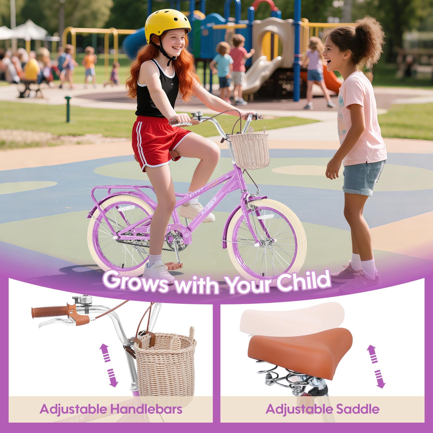 SAHISTCT Girls Bike for Ages 8-12 Years Old,20 Inch Cruiser Bike with Kickstand, Single Speed Kids Bike with Basket for Girls Boys