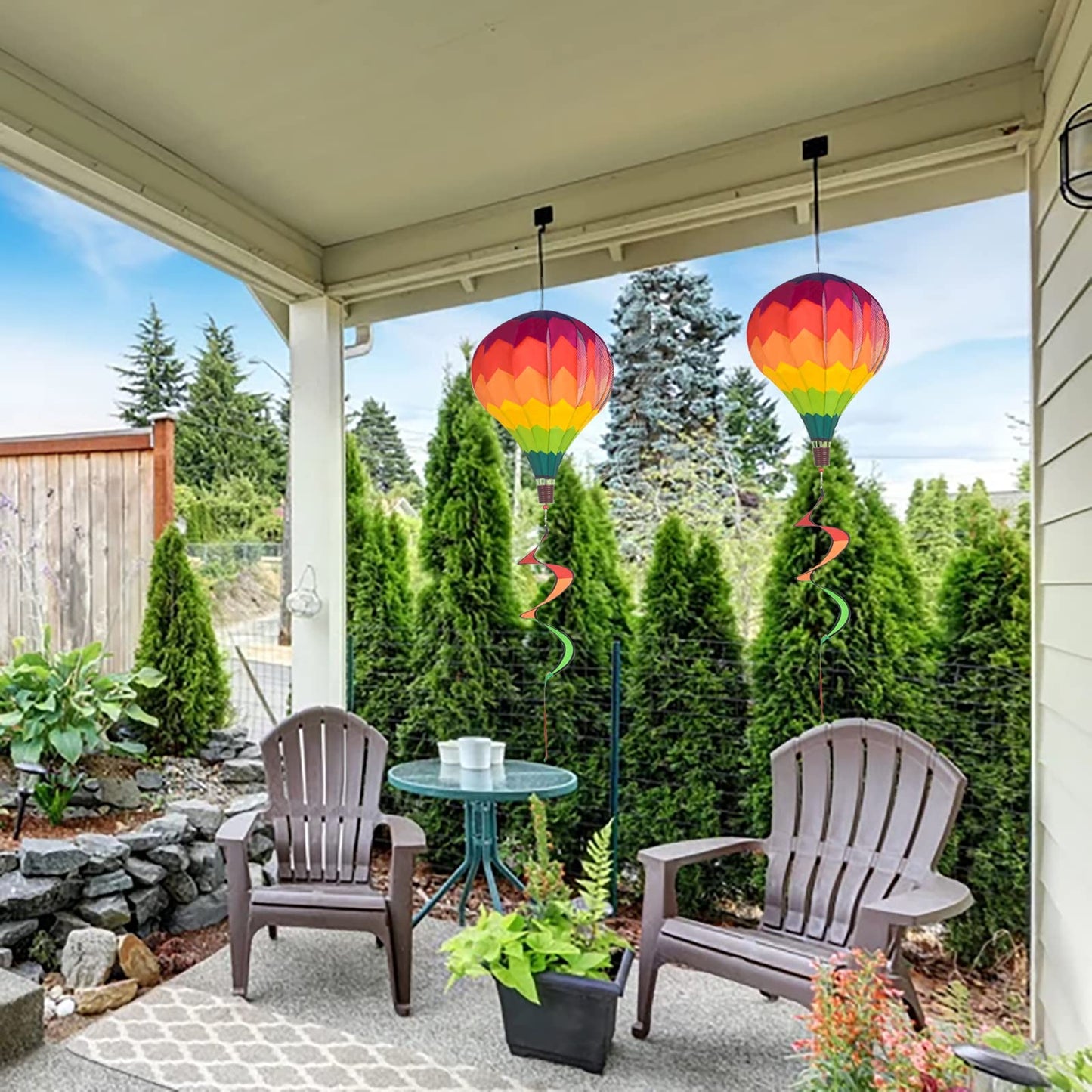 BusyLittleBee 2Pack Multicolor Hot Air Balloon Rainbow Wind Spinner Garden Decor, 59" H x 12" W, Nylon, UV & Weather Resistant, Fully Collapsible