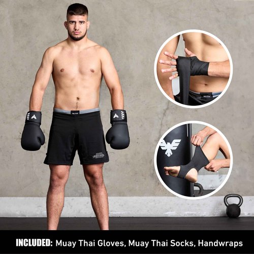 6 Ft Tall Muay Thai Punching Bag Set - Heavy Bag, Training Gloves, Hand Wraps for Kickboxing Heavy Bag, MMA 100 Lbs Bag (Unfilled)
