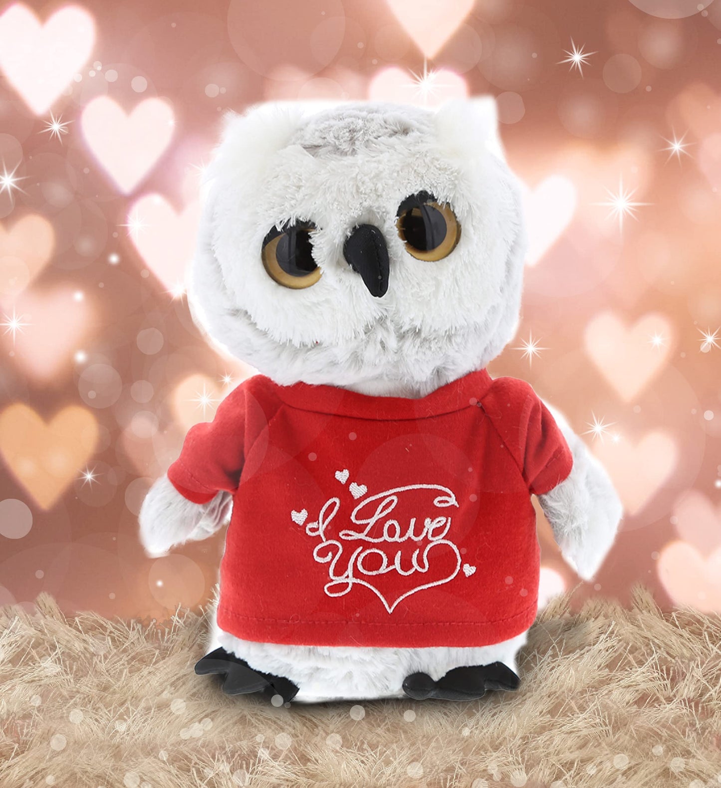 DolliBu I Love You Valentine Plush Grey Owl - Cute Stuffed Animal with Red Shirt and Name Personalization Gift for Valentines Day, Birthday, Anniversary, Romantic Date - 9 Inches