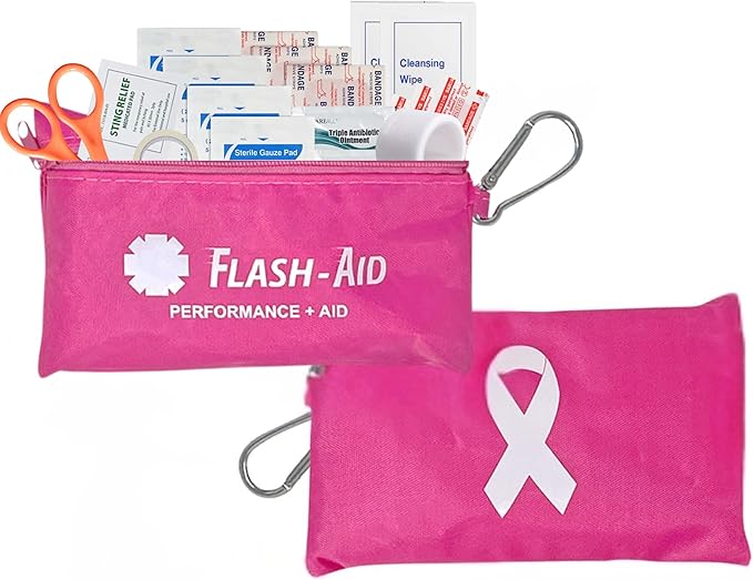Pink Ribbon First Aid Kit – 2-Pack Compact Travel IFAKs for Breast Cancer Awareness Events – Mini First Aid Kits for Walk...