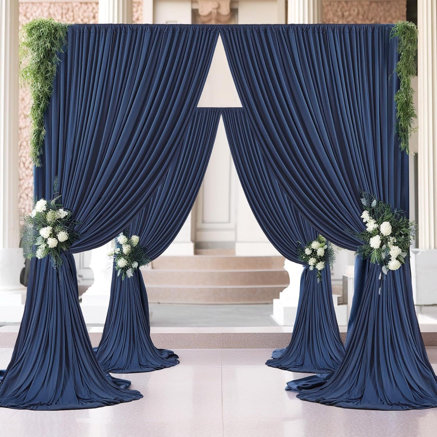 40ft×10ft Navy Blue Wrinkle Free Backdrop Curtains for Parties, 8 Panels 5×10ft Thick Silky Polyester Navy Photo Backdrop Drapes Curtains for Graduation Party Birthday Baby Shower Wedding Photography
