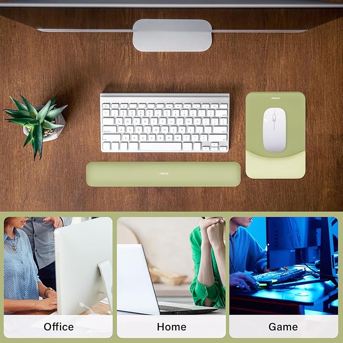 MOSISO Wrist Rest Support for Mouse Pad&Keyboard Set, Rectangular Ergonomic Mousepad Non-Slip Base Home/Office Pain Relief&Easy Typing Pad with Neoprene Cloth&Raised Silicone Lining, Olive Green