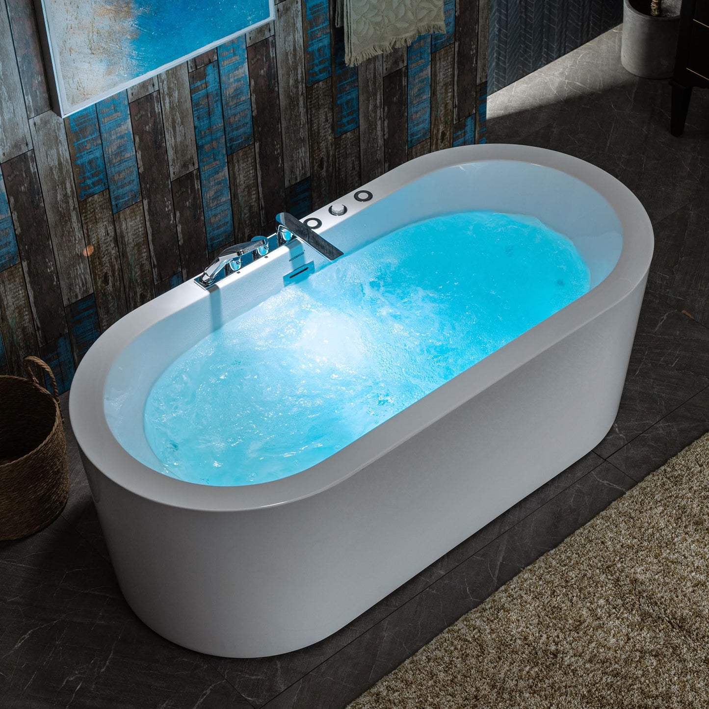 WOODBRIDGE 66-1/2" x 31-7/8" Whirlpool Water Jetted and Air Bubble Freestanding Heated Soaking Combination Bathtub withFaucet, BJ200+F0041CH