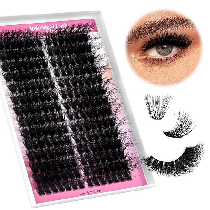 FADLASH Lash Clusters DIY Lash Extensions 80D Eyelash Clusters Cat Eye Cluster Lashes Fluffy Left Right Individual Lashes Cluster Eyelash Extensions Volume 3D Effect (80D-07D, 12-20mm)
