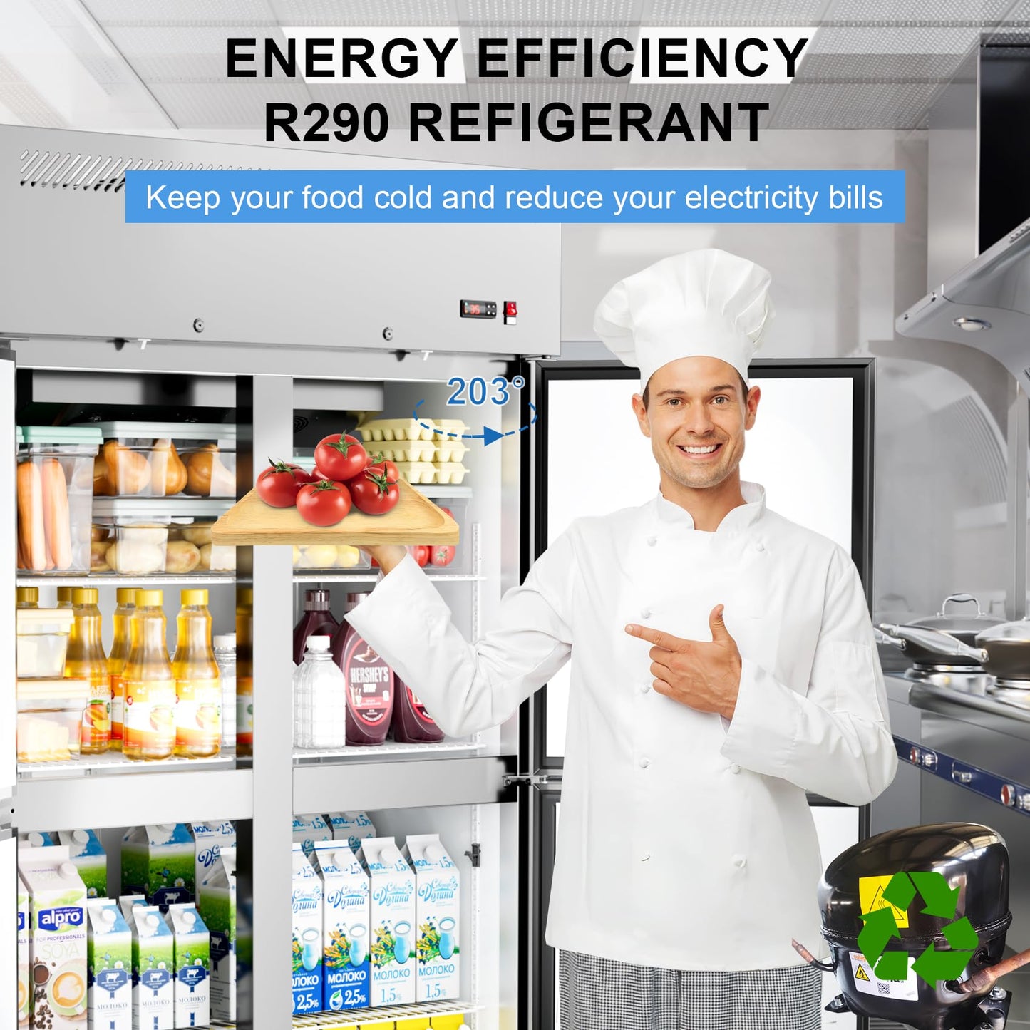 Commercial Refrigerator 48"W 4 Door Stainless Steel Reach-in Solid Door Upright Fridge Fan Cooling 36 Cu.ft Refrigerators 33-41°F for Restaurant, Bar, Shop